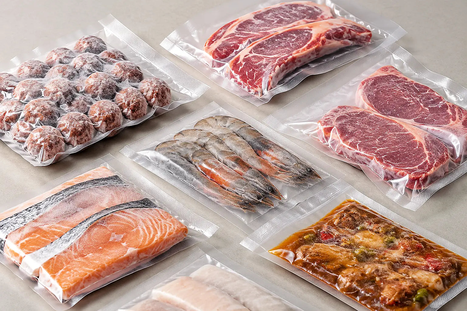 Food Vacuum Frozen Food Packaging Bags. packaging visual