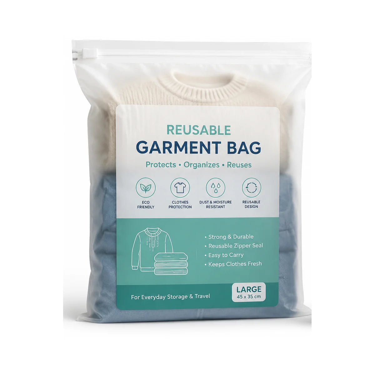 Single reusable garment bag packaging product image