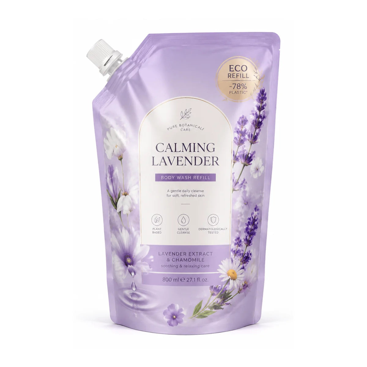 Single lavender body wash refill pouch packaging product image