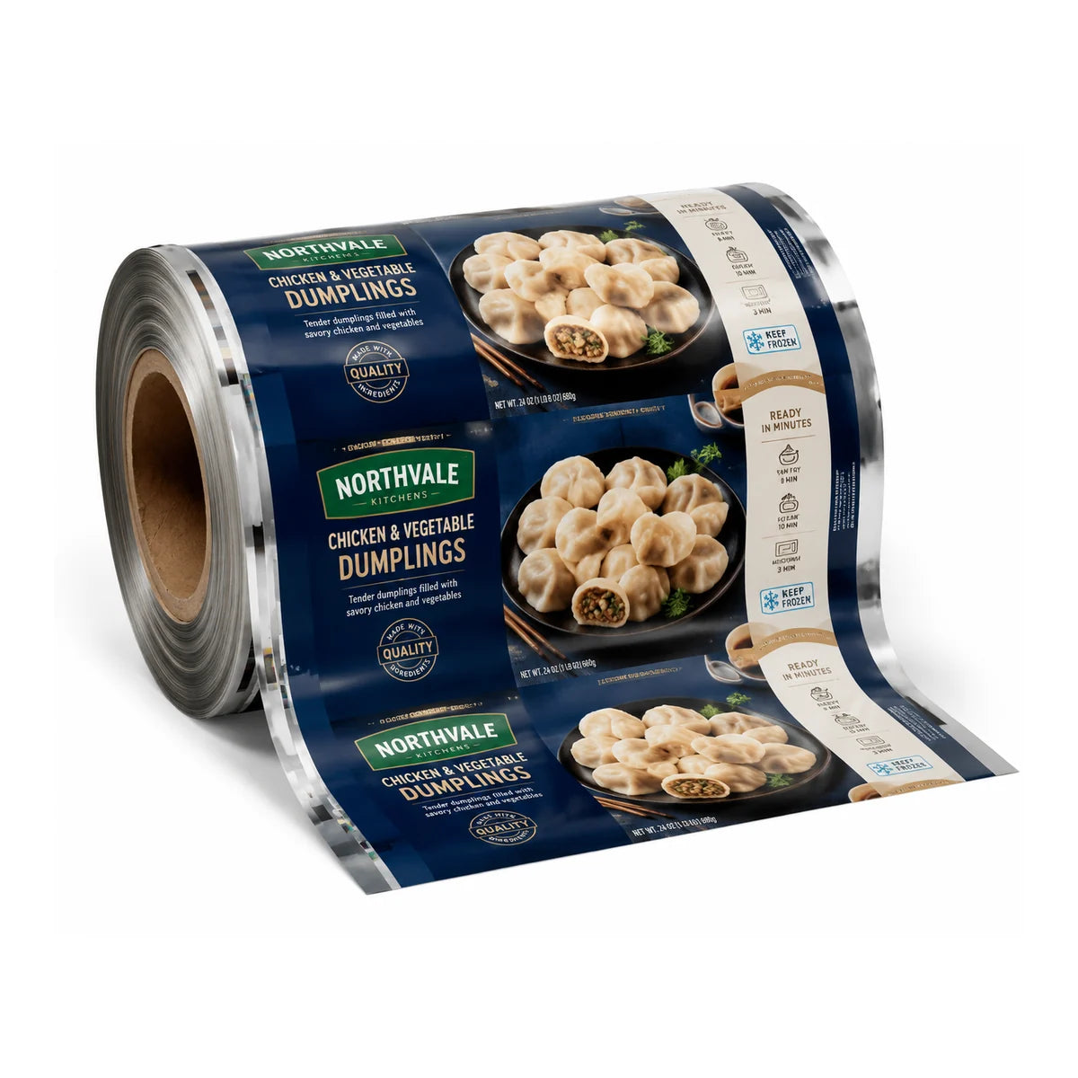 Factory rollstock material rolls prepared for flexible packaging production review